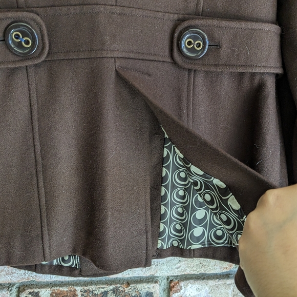 🍂 Tulle Peter Pan Collar Brown Coat Mod Lining Size L - Picture 6 of 8